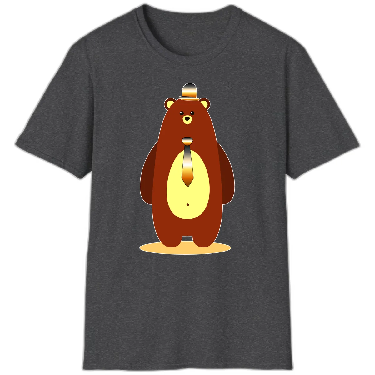Gentleman Bear With Golden Tie T-Shirt in Dark Heather