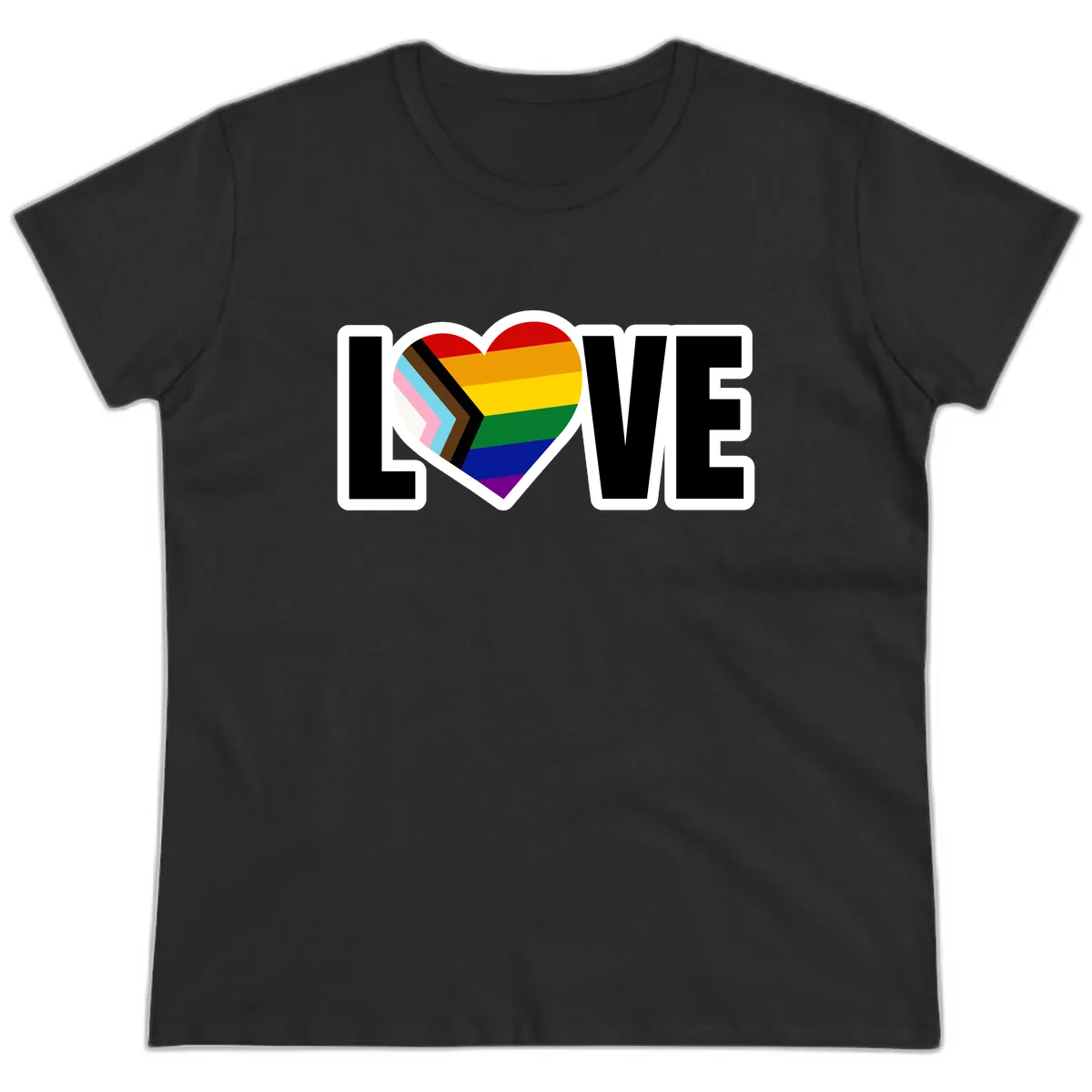 Love Is Love Pride Heart Ladies Tee in Black