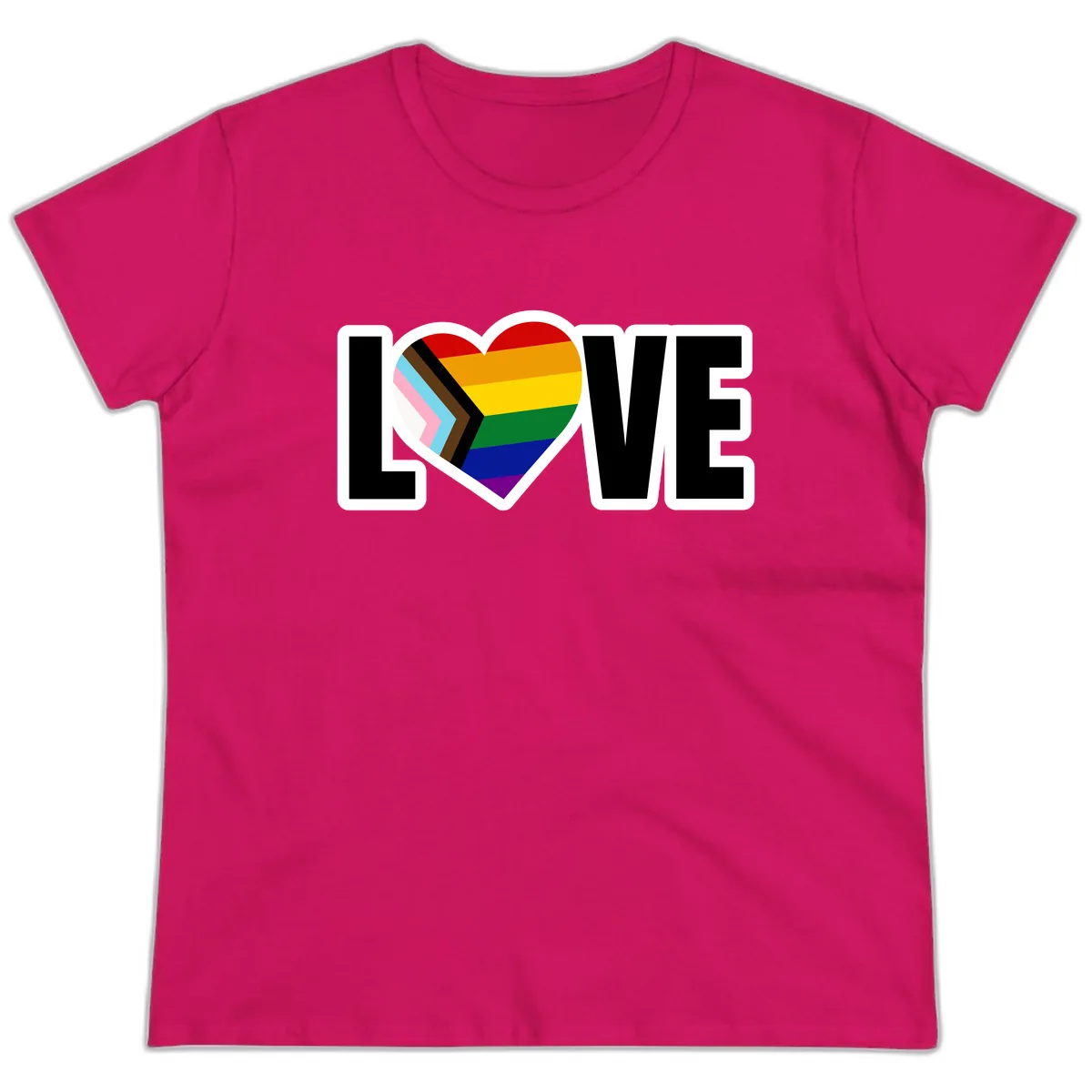 Love Is Love Pride Heart Ladies Tee in Heliconia