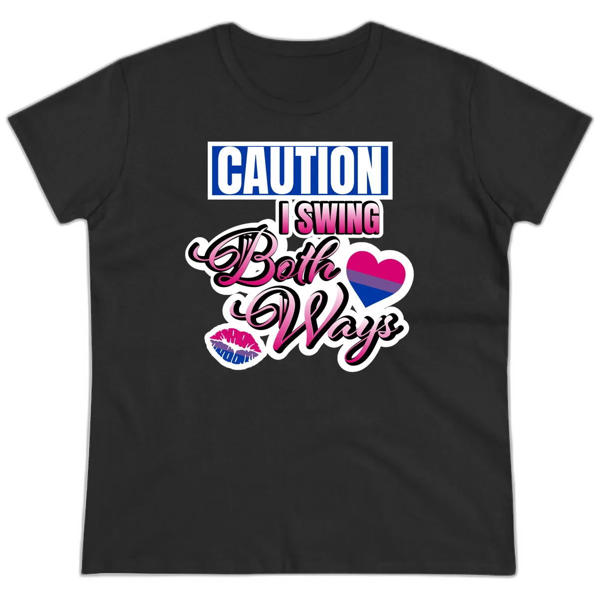 Caution Swing Both Ways Ladies Tee in Black