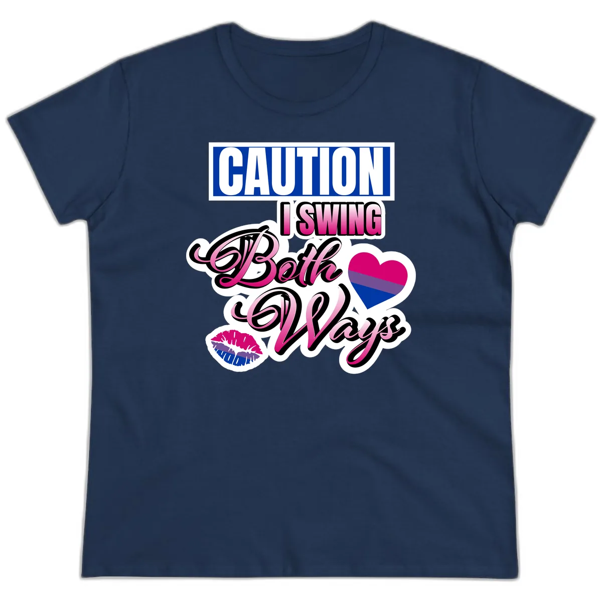 Caution Swing Both Ways Ladies Tee in Navy