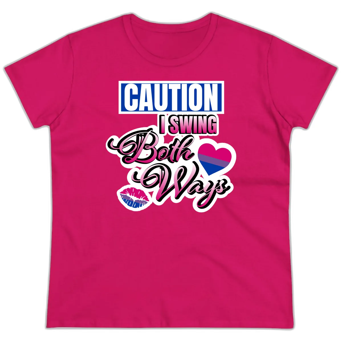 Caution Swing Both Ways Ladies Tee in Heliconia