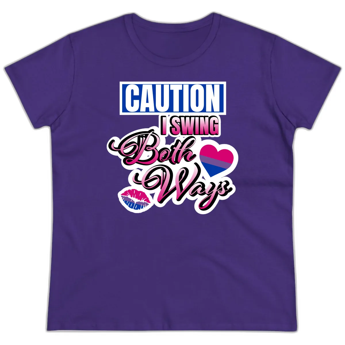 Caution Swing Both Ways Ladies Tee in Purple