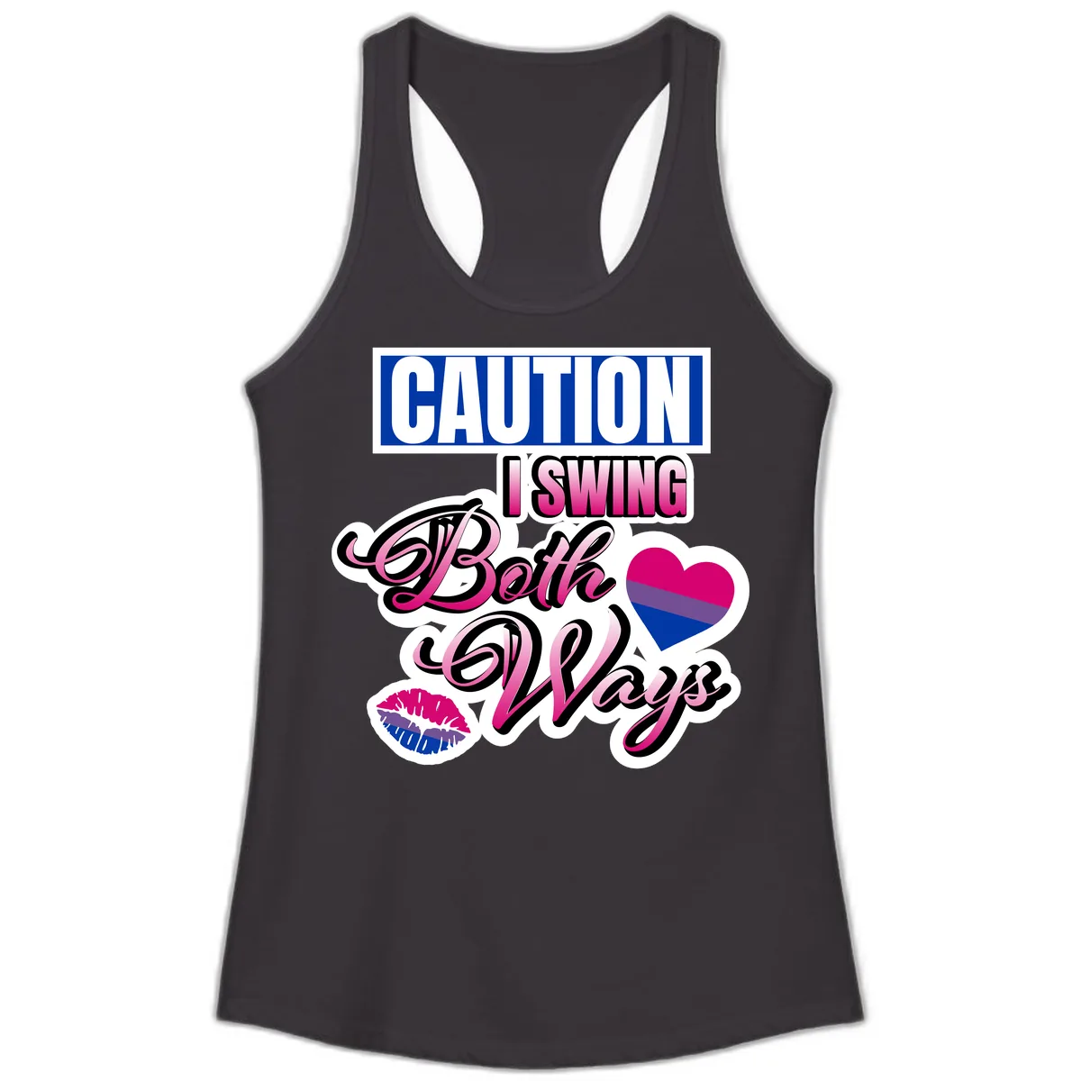 Caution Swing Both Ways Ladies Tank in Black