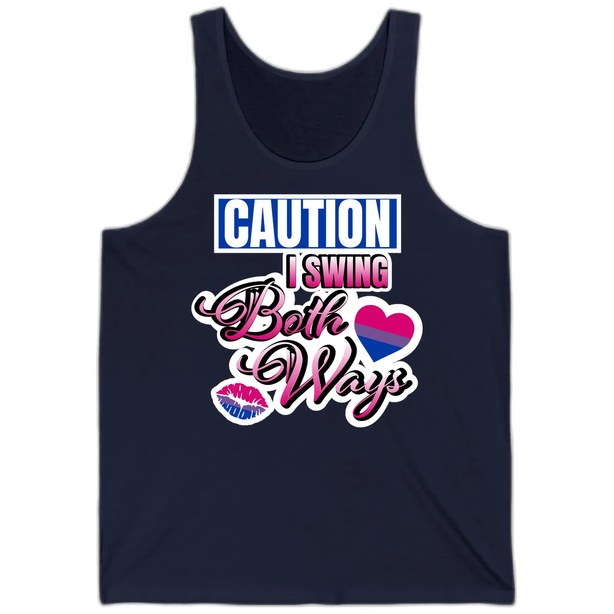 Caution Swing Both Ways Tank in Navy