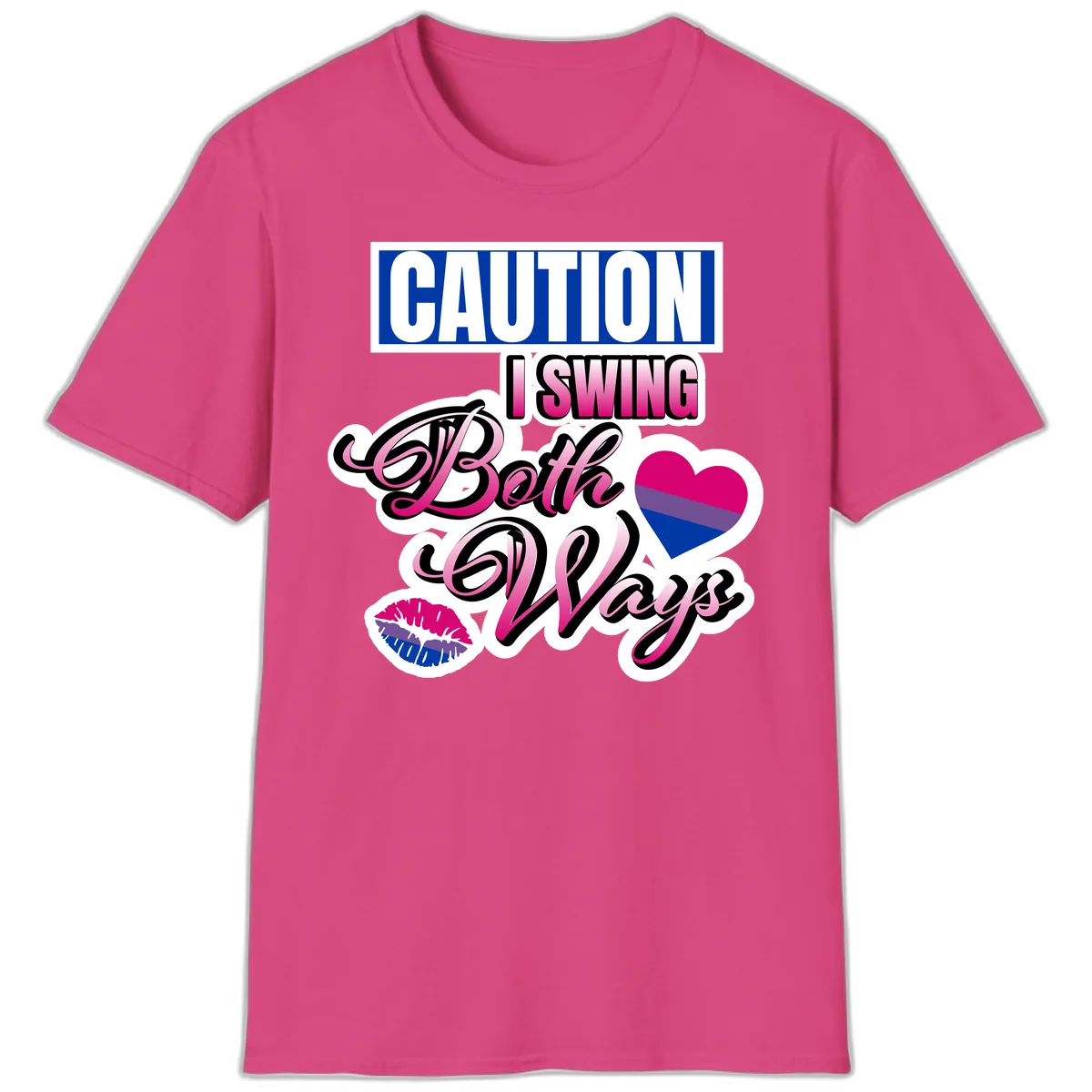 Caution Swing Both Ways T-Shirt in Heliconia