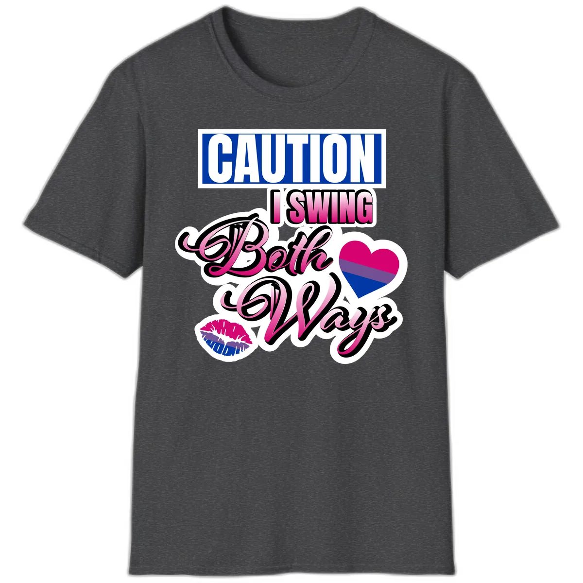 Caution Swing Both Ways T-Shirt in Dark Heather