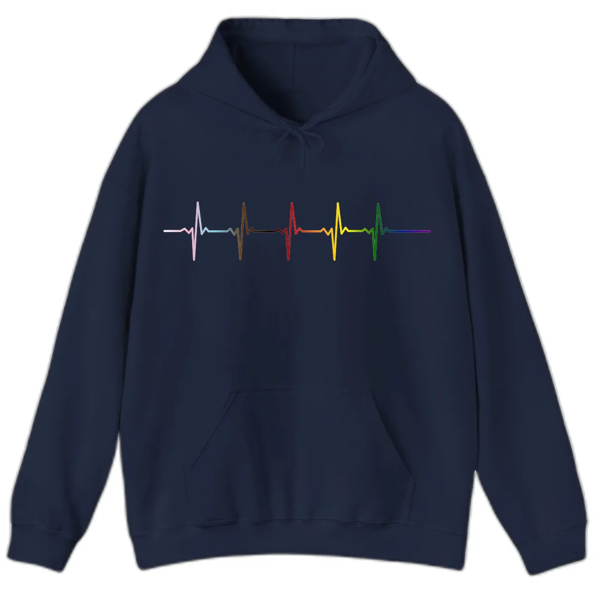 Rainbow Heartbeat Pride Pulse Hoodie in Navy