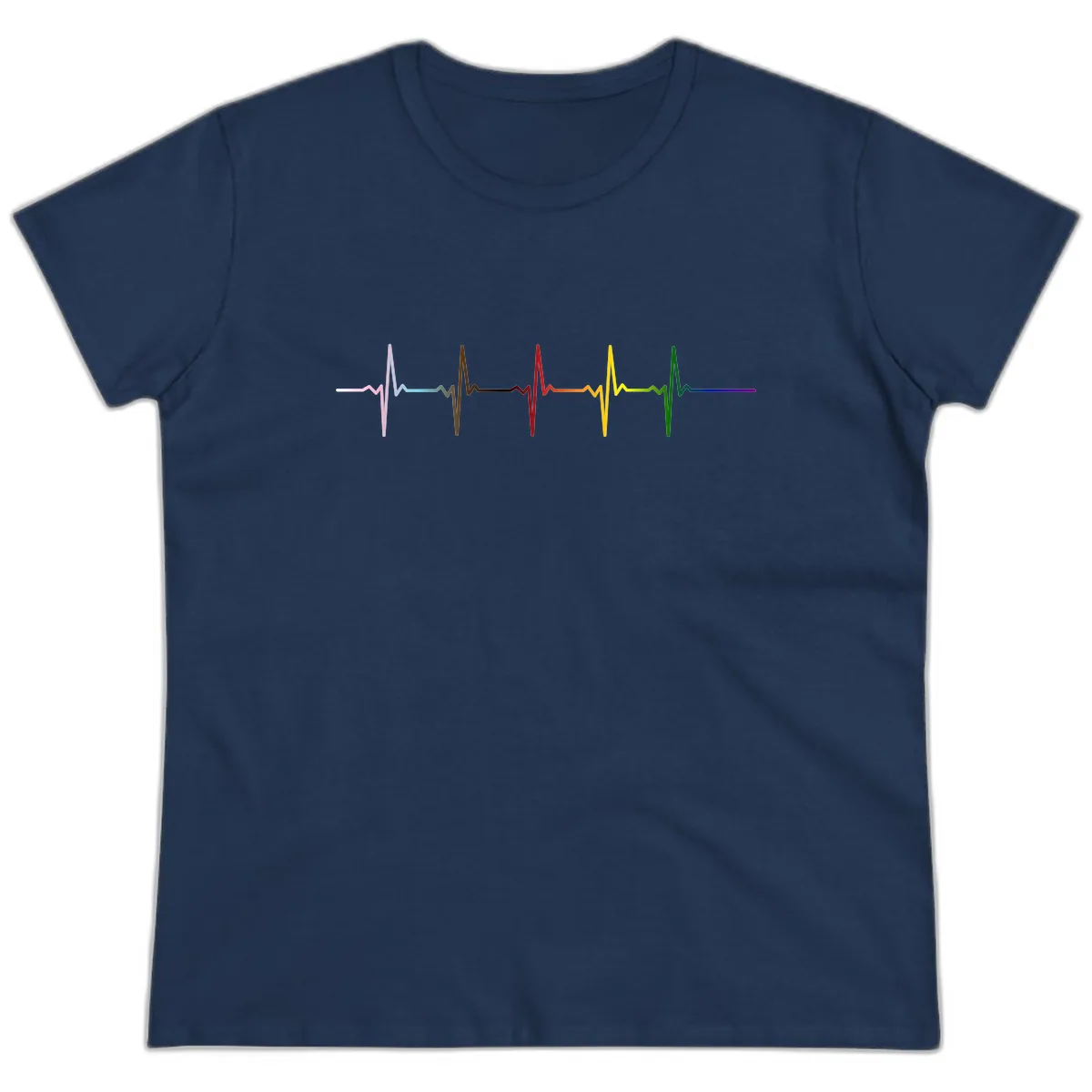 Rainbow Heartbeat Pride Pulse Ladies Tee in Navy
