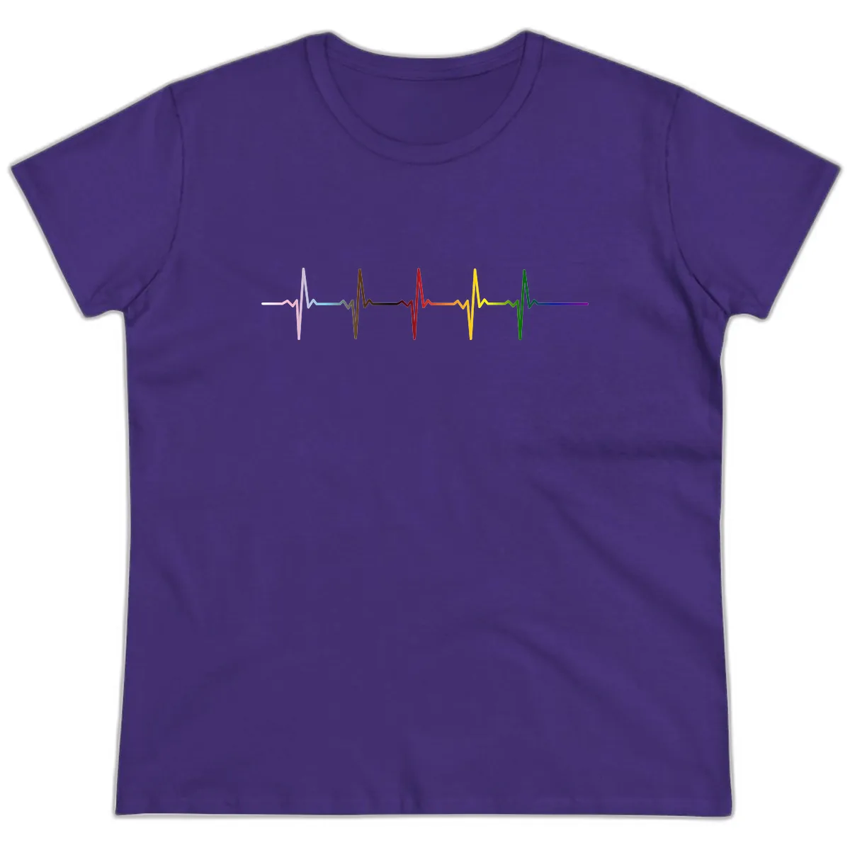 Rainbow Heartbeat Pride Pulse Ladies Tee in Purple