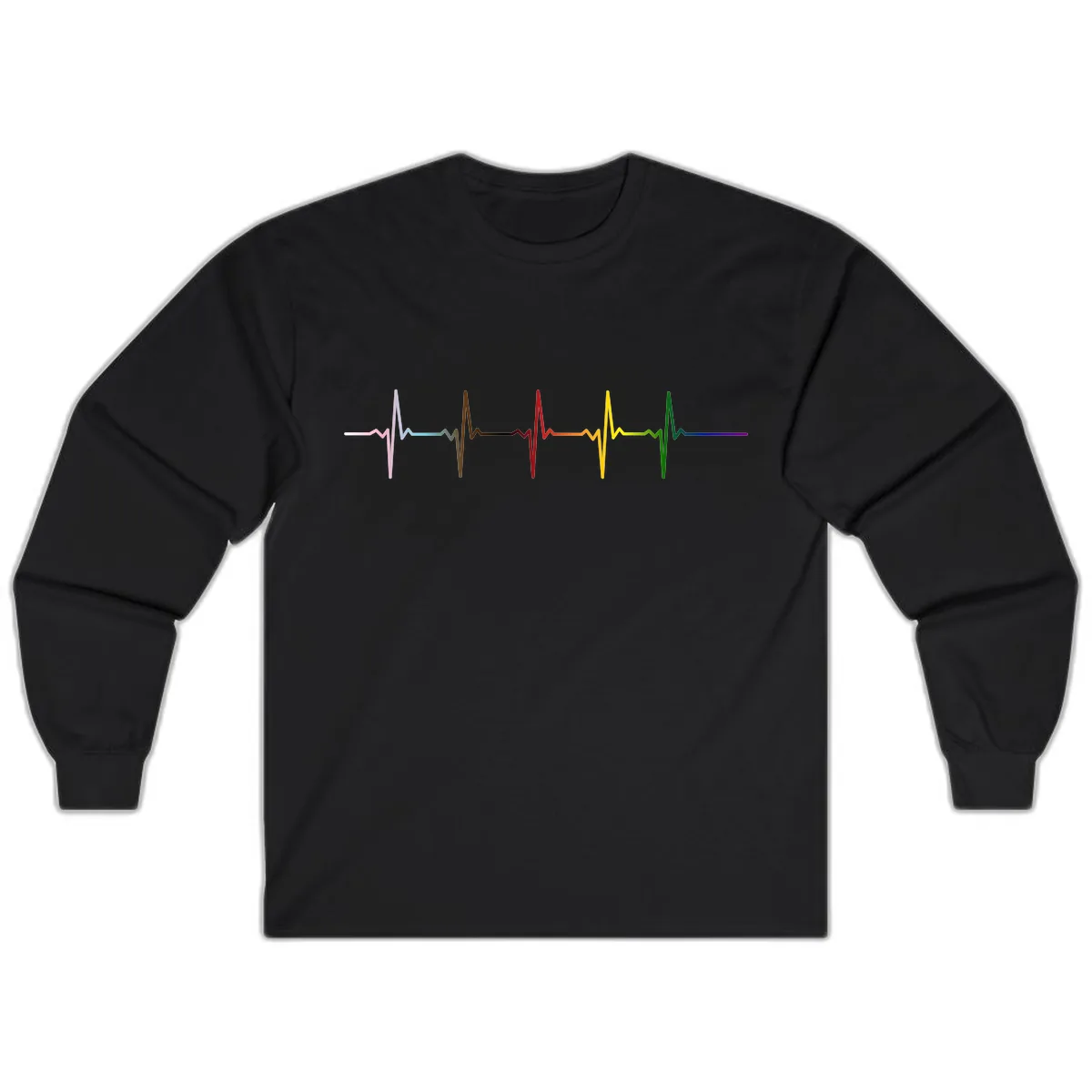Rainbow Heartbeat Pride Pulse Long Sleeve in Black