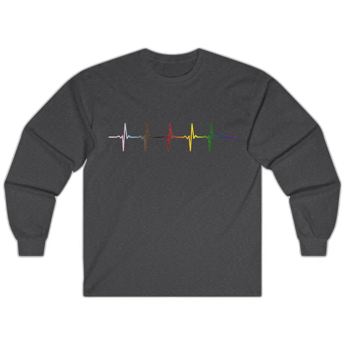 Rainbow Heartbeat Pride Pulse Long Sleeve in Dark Heather