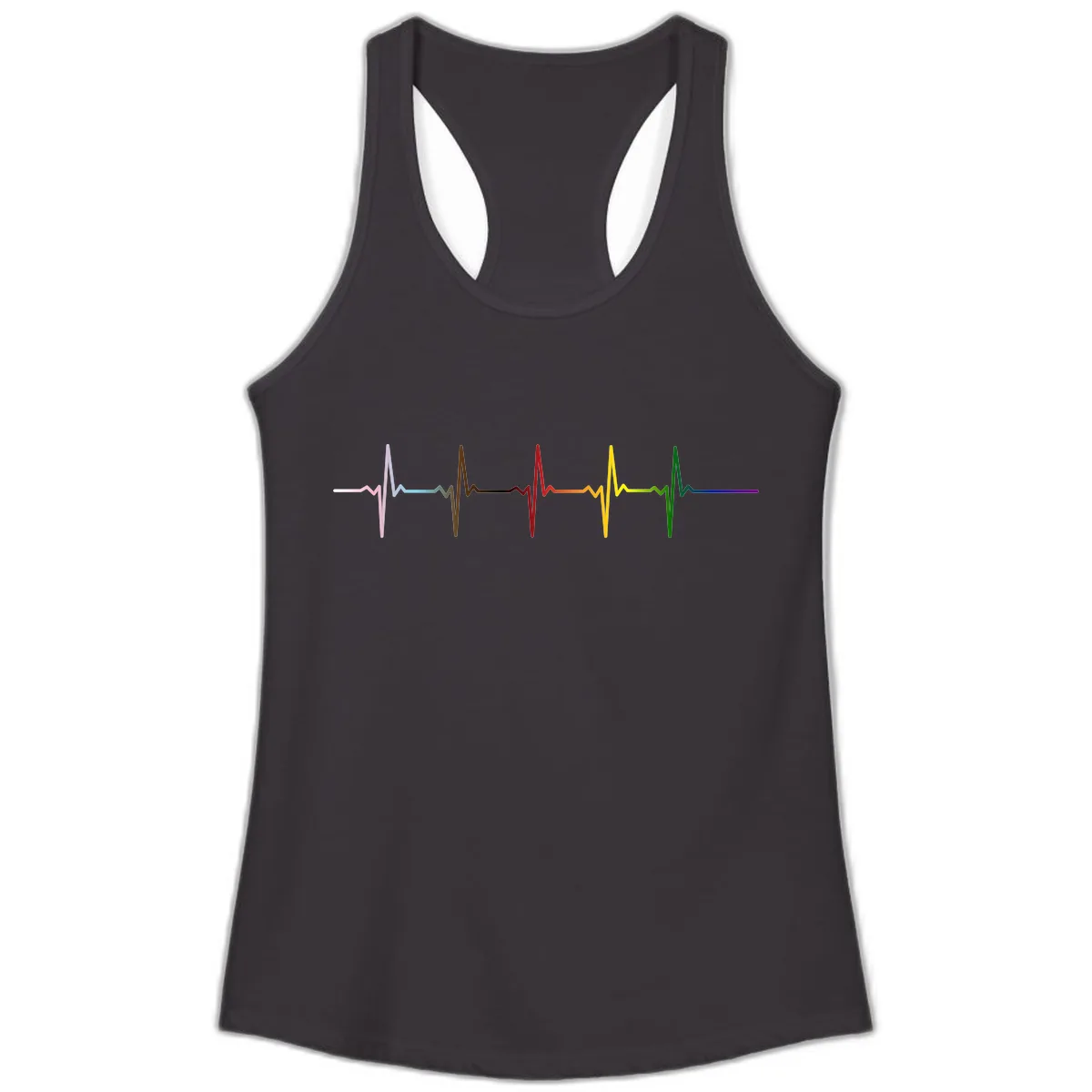 Rainbow Heartbeat Pride Pulse Ladies Tank in Black