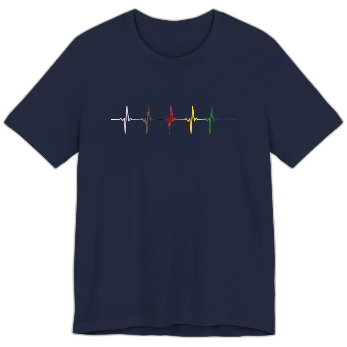 Rainbow Heartbeat Pride Pulse Premium T-Shirt in Navy