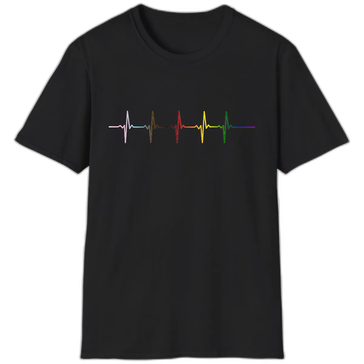 Rainbow Heartbeat Pride Pulse T-Shirt in Black