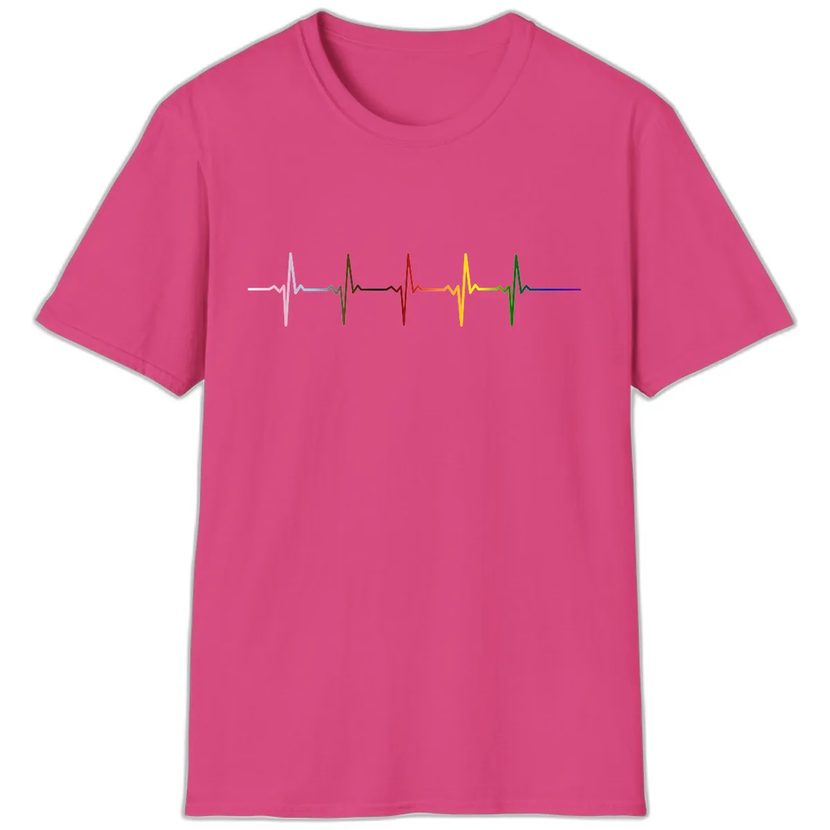 Rainbow Heartbeat Pride Pulse T-Shirt in Heliconia