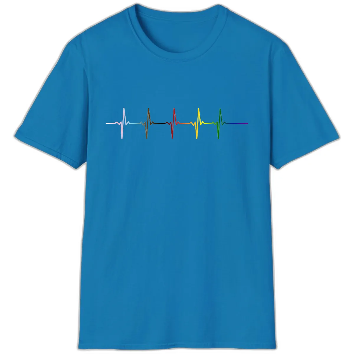 Rainbow Heartbeat Pride Pulse T-Shirt in Sapphire