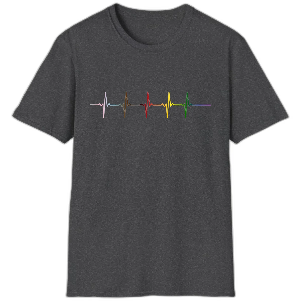 Rainbow Heartbeat Pride Pulse T-Shirt in Dark Heather