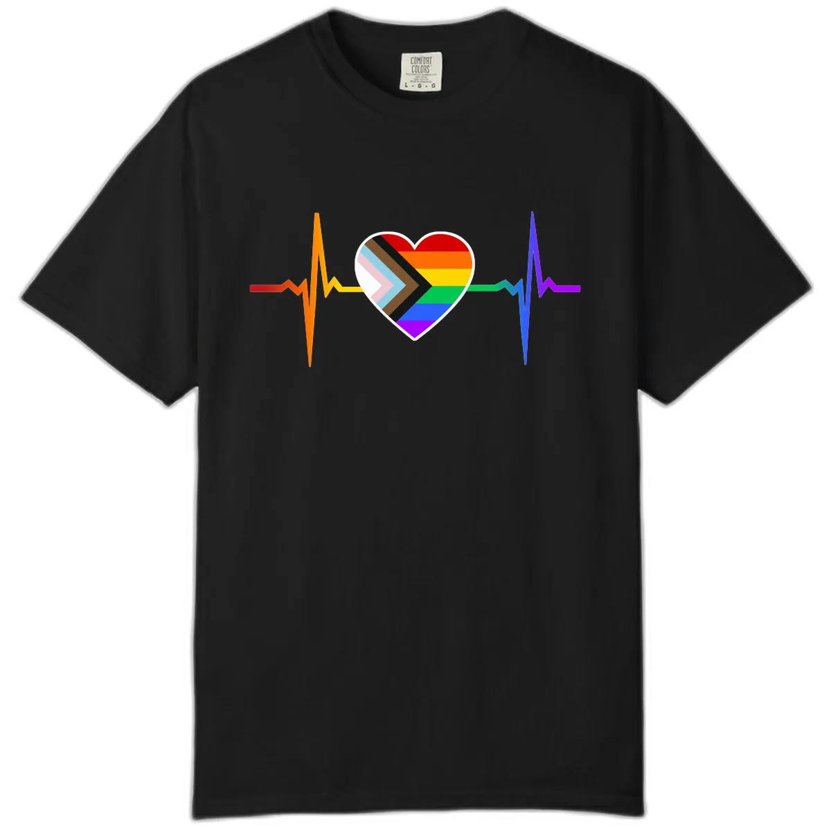 Progress Pride Heartbeat Comfort Color in Black