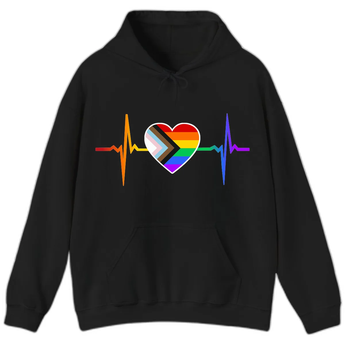 Progress Pride Heartbeat Hoodie in Black