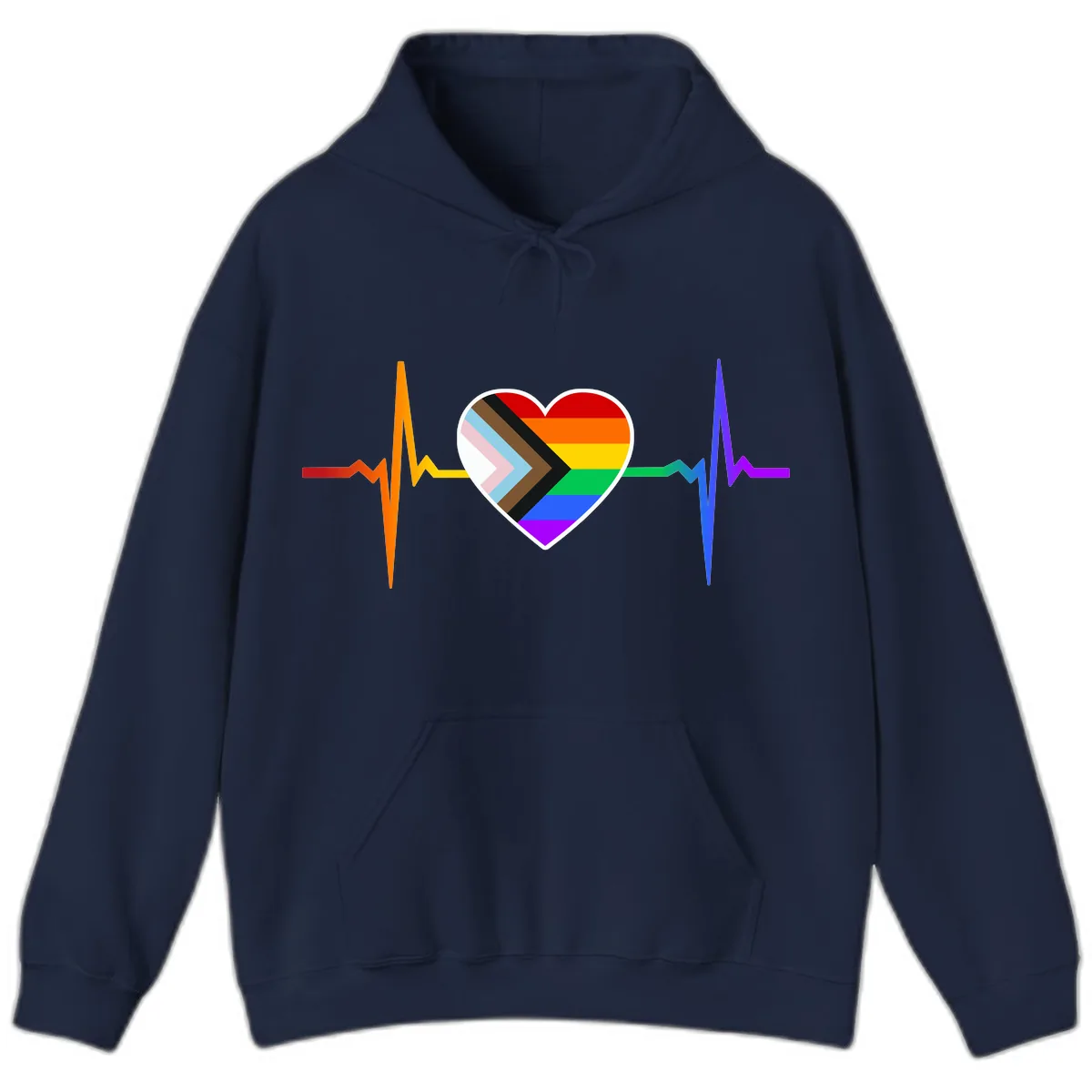 Progress Pride Heartbeat Hoodie in Navy