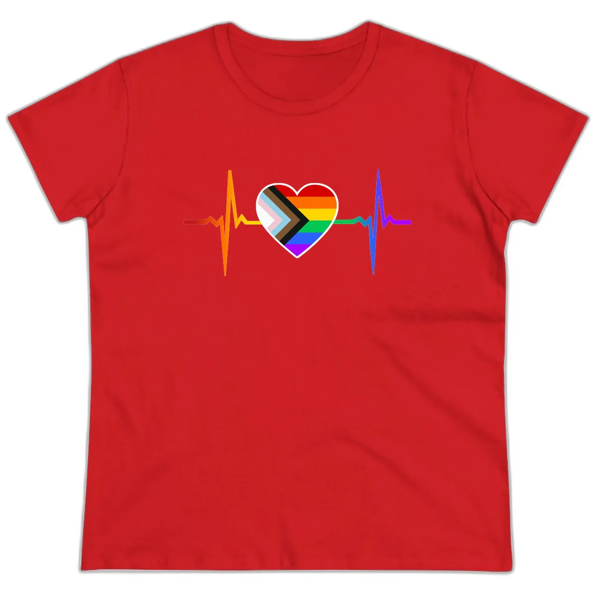Progress Pride Heartbeat Ladies Tee in Red