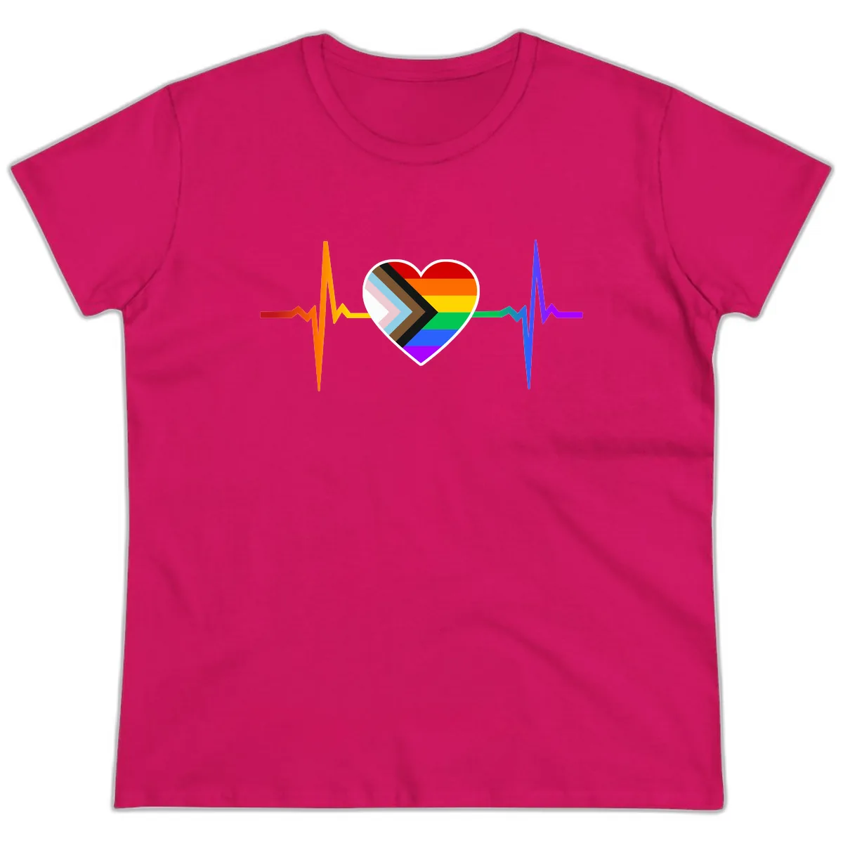 Progress Pride Heartbeat Ladies Tee in Heliconia