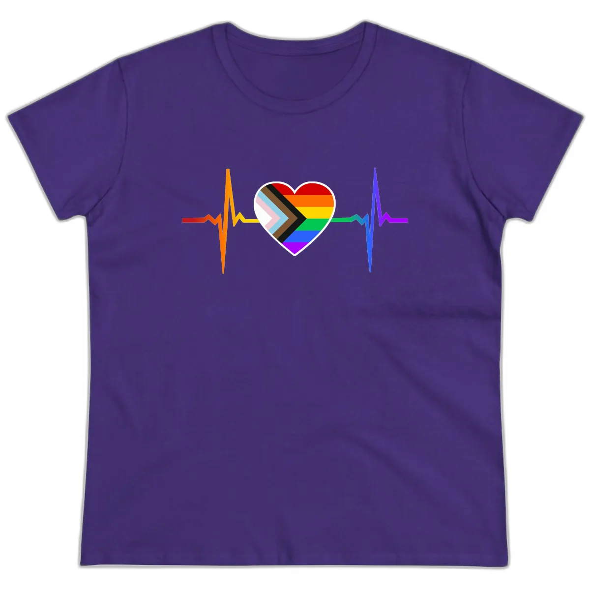 Progress Pride Heartbeat Ladies Tee in Purple