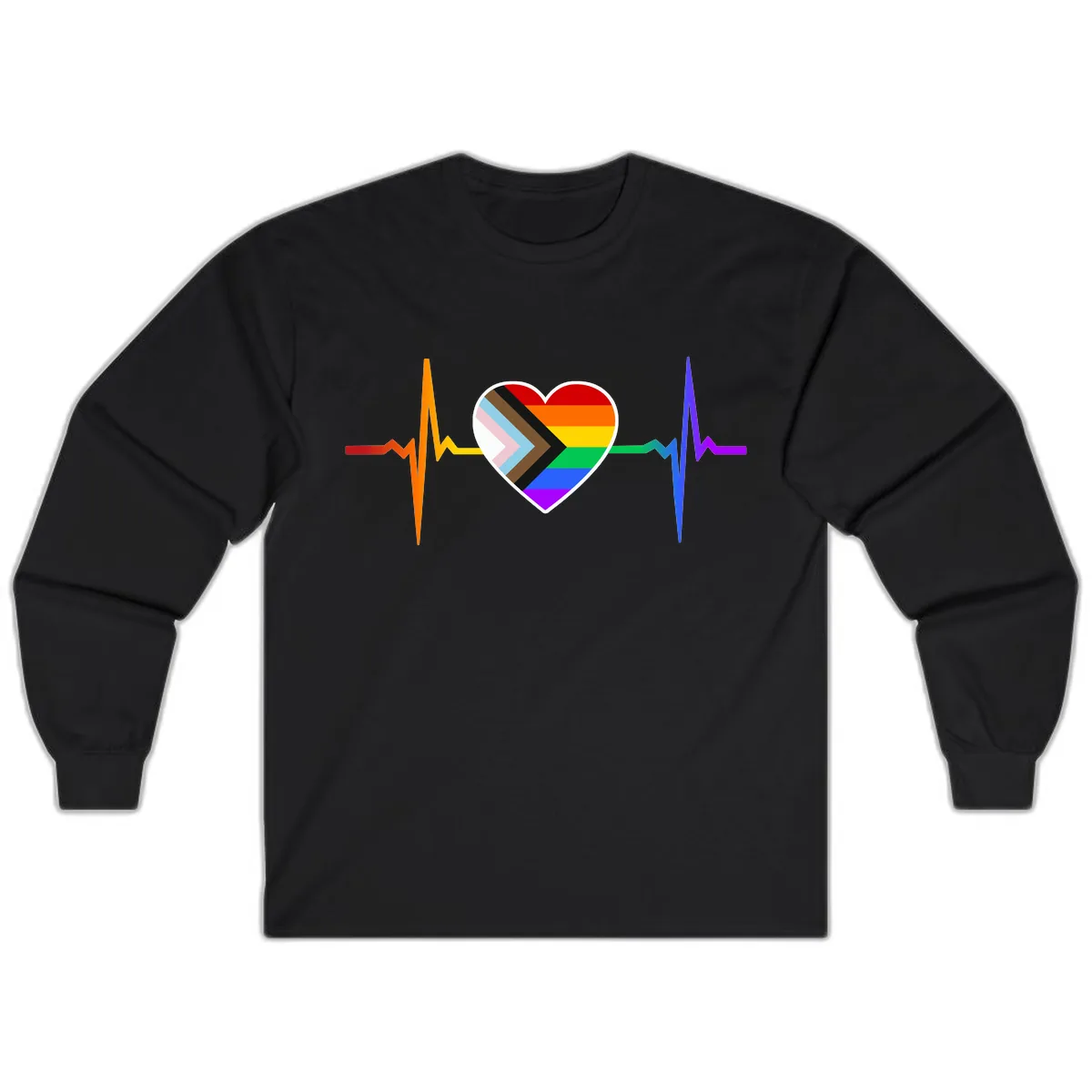 Progress Pride Heartbeat Long Sleeve in Black