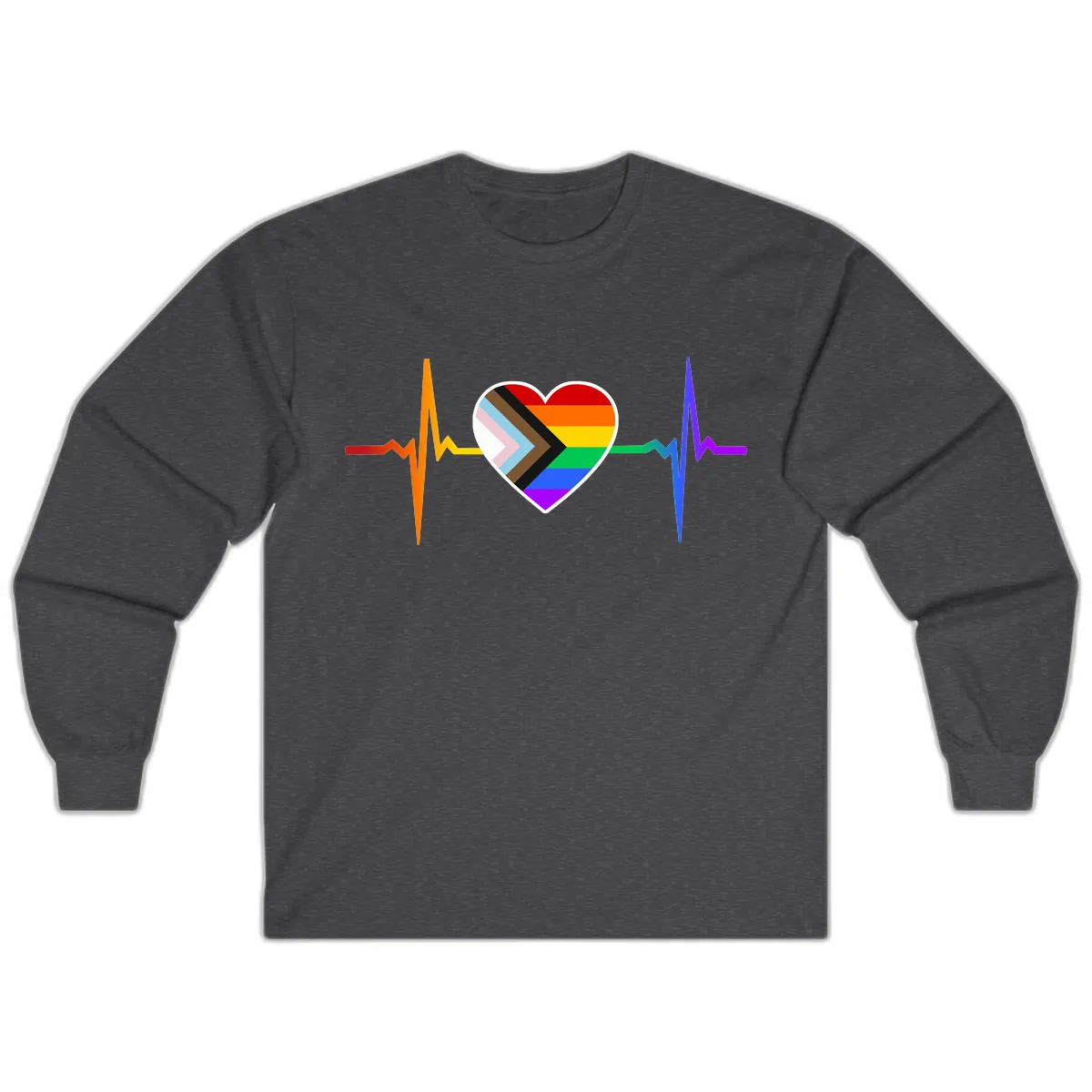 Progress Pride Heartbeat Long Sleeve in Dark Heather