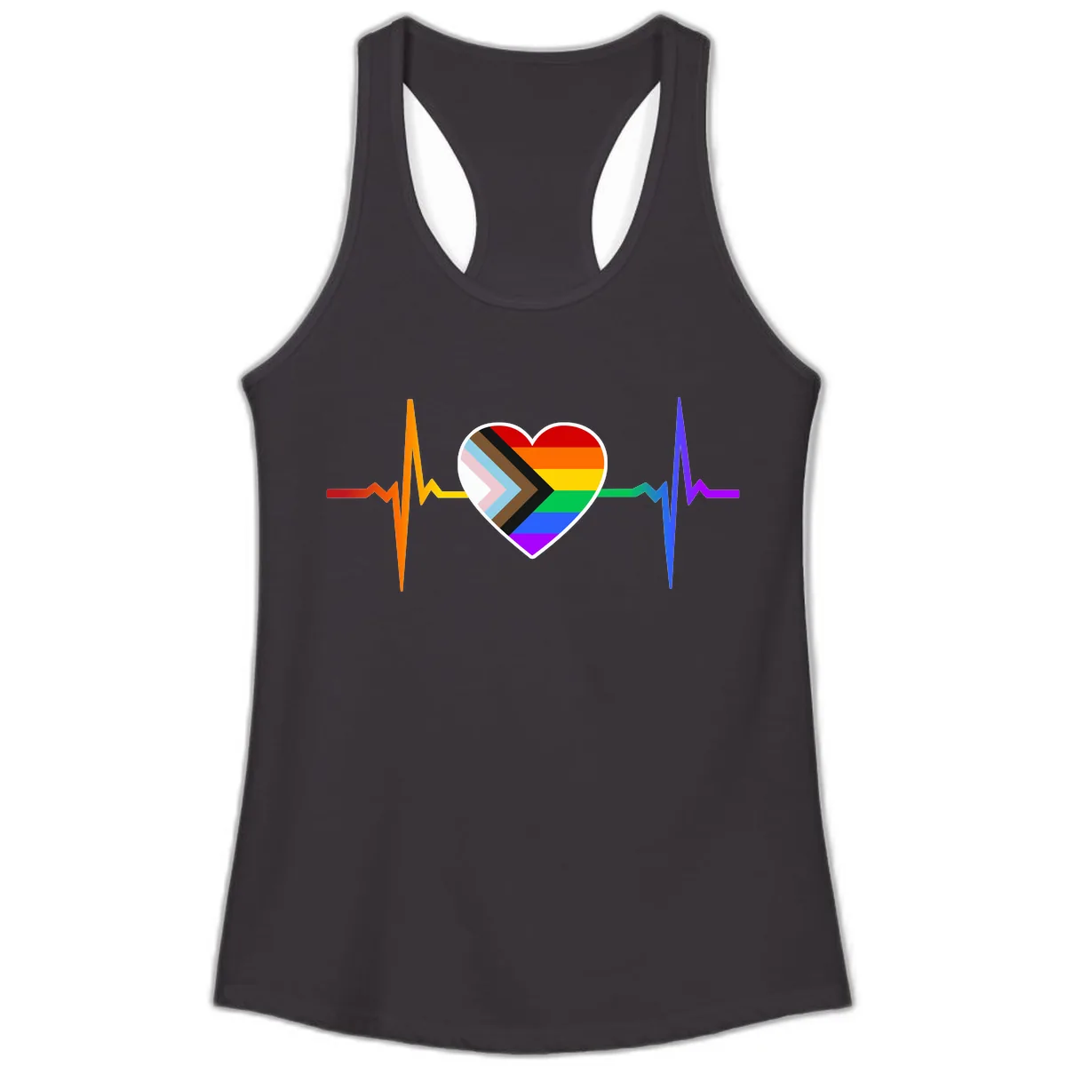 Progress Pride Heartbeat Ladies Tank in Black