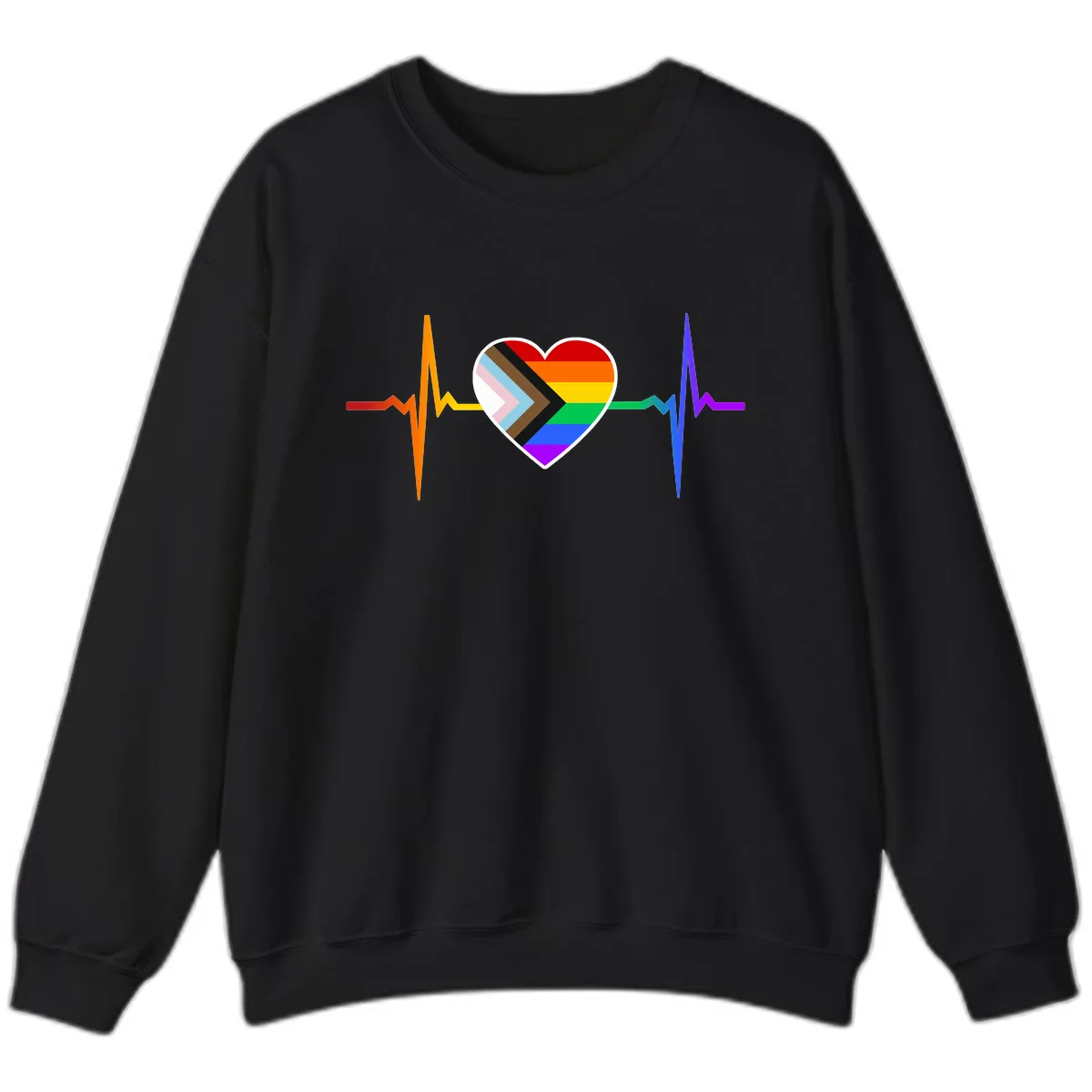Progress Pride Heartbeat Sweatshirt in Black