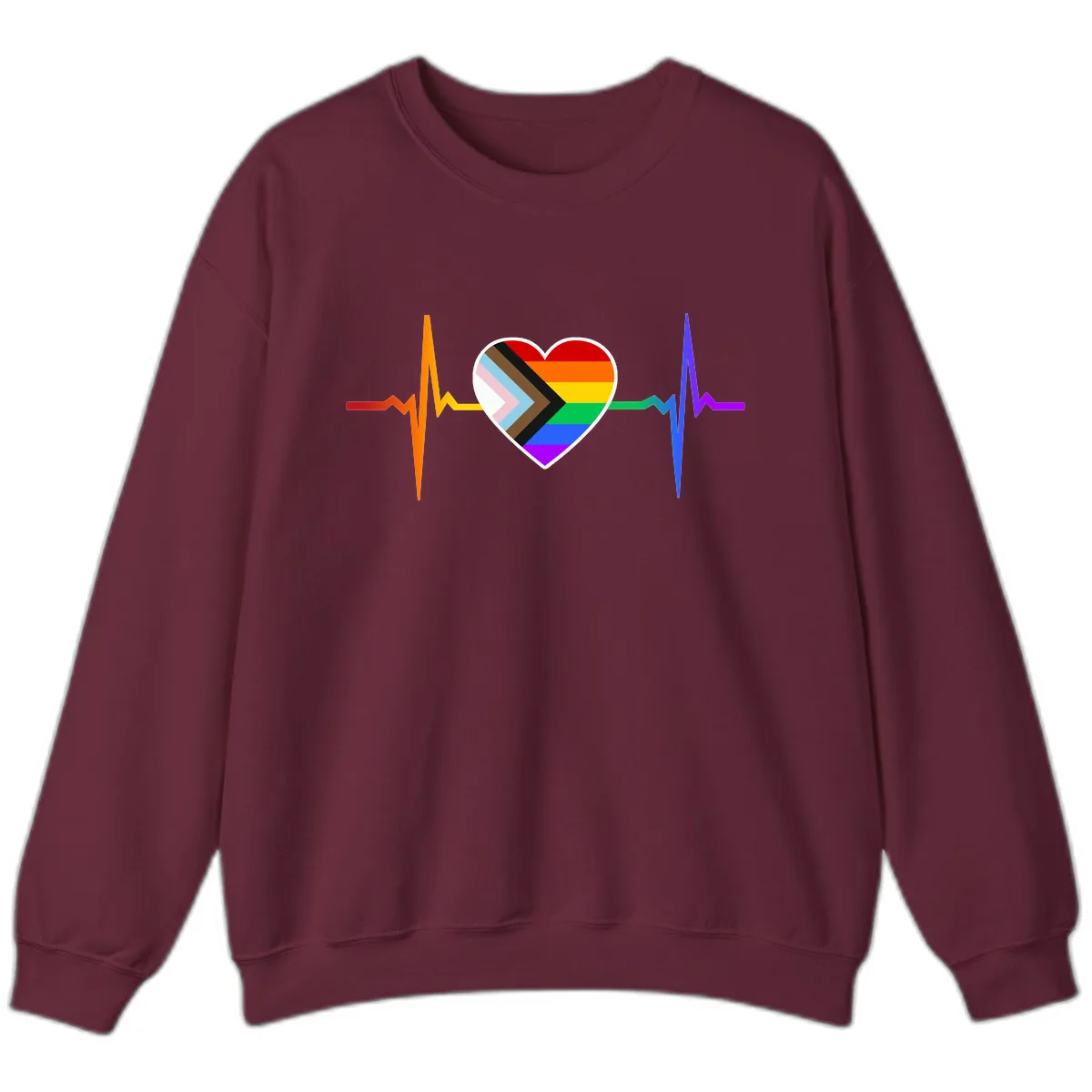 Progress Pride Heartbeat Sweatshirt in Maroon
