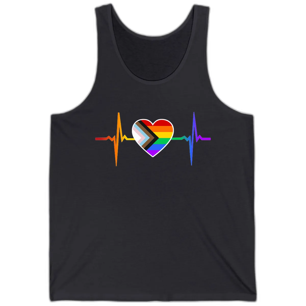 Progress Pride Heartbeat Tank in Dark Grey
