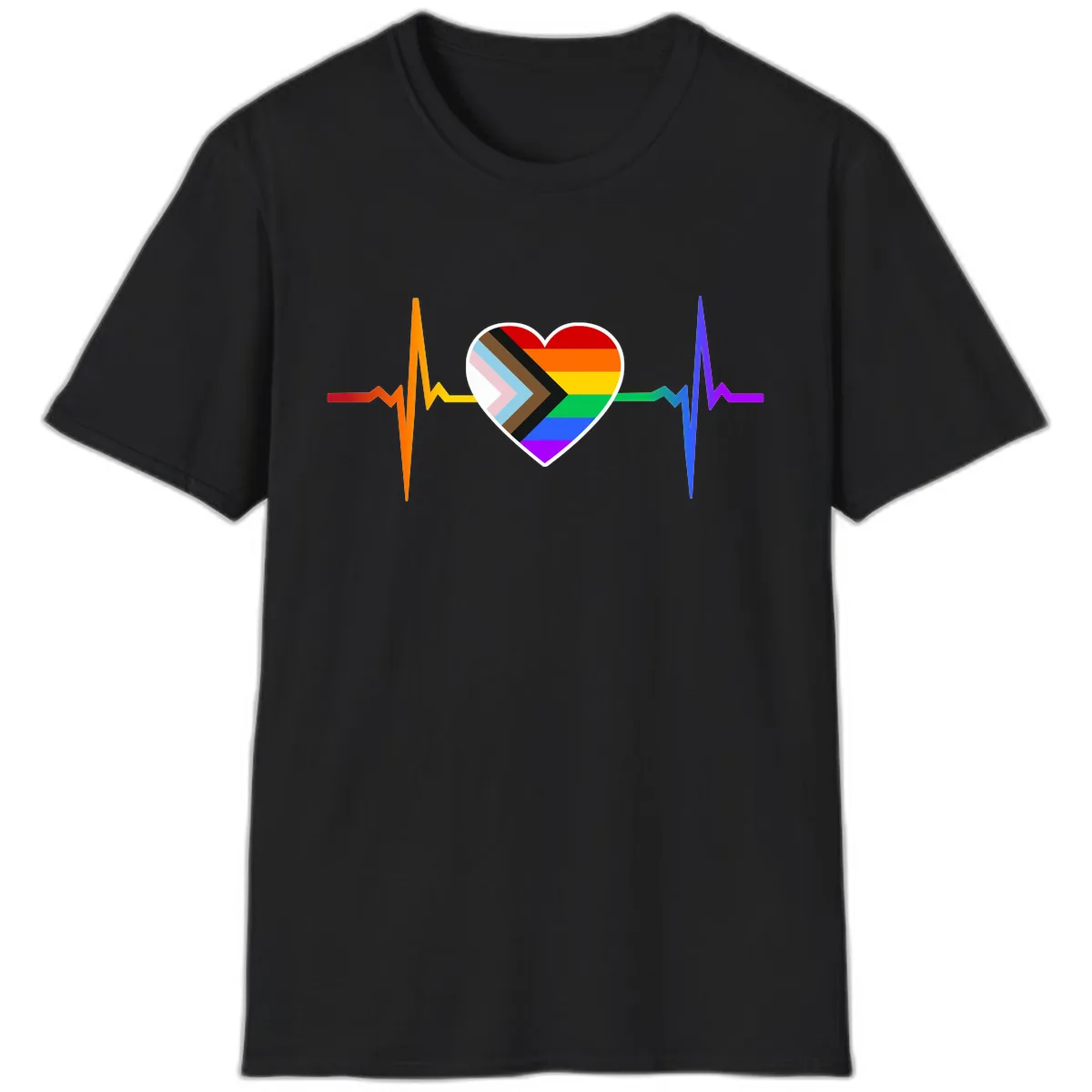 Progress Pride Heartbeat T-Shirt in Black