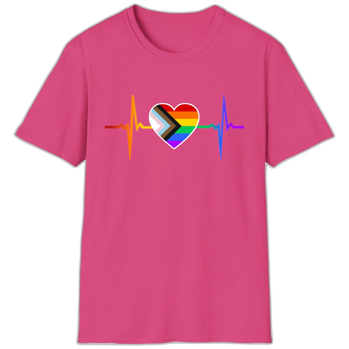 Progress Pride Heartbeat T-Shirt in Heliconia