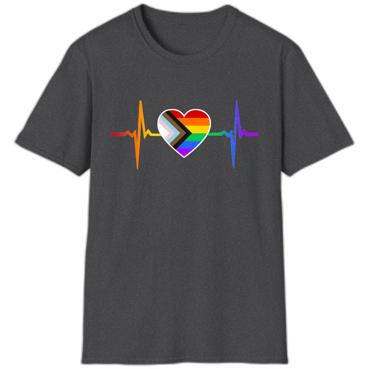 Progress Pride Heartbeat T-Shirt in Dark Heather