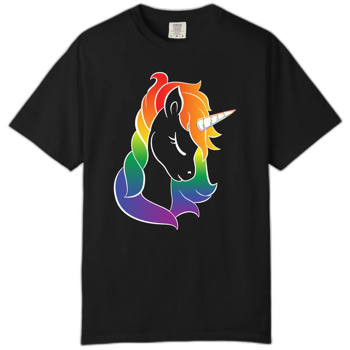 Rainbow Pride Unicorn Comfort Color in Black