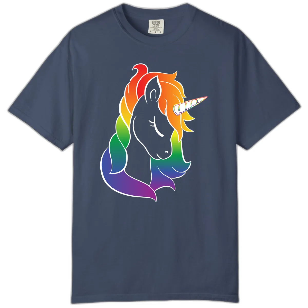 Rainbow Pride Unicorn Comfort Color in Midnight