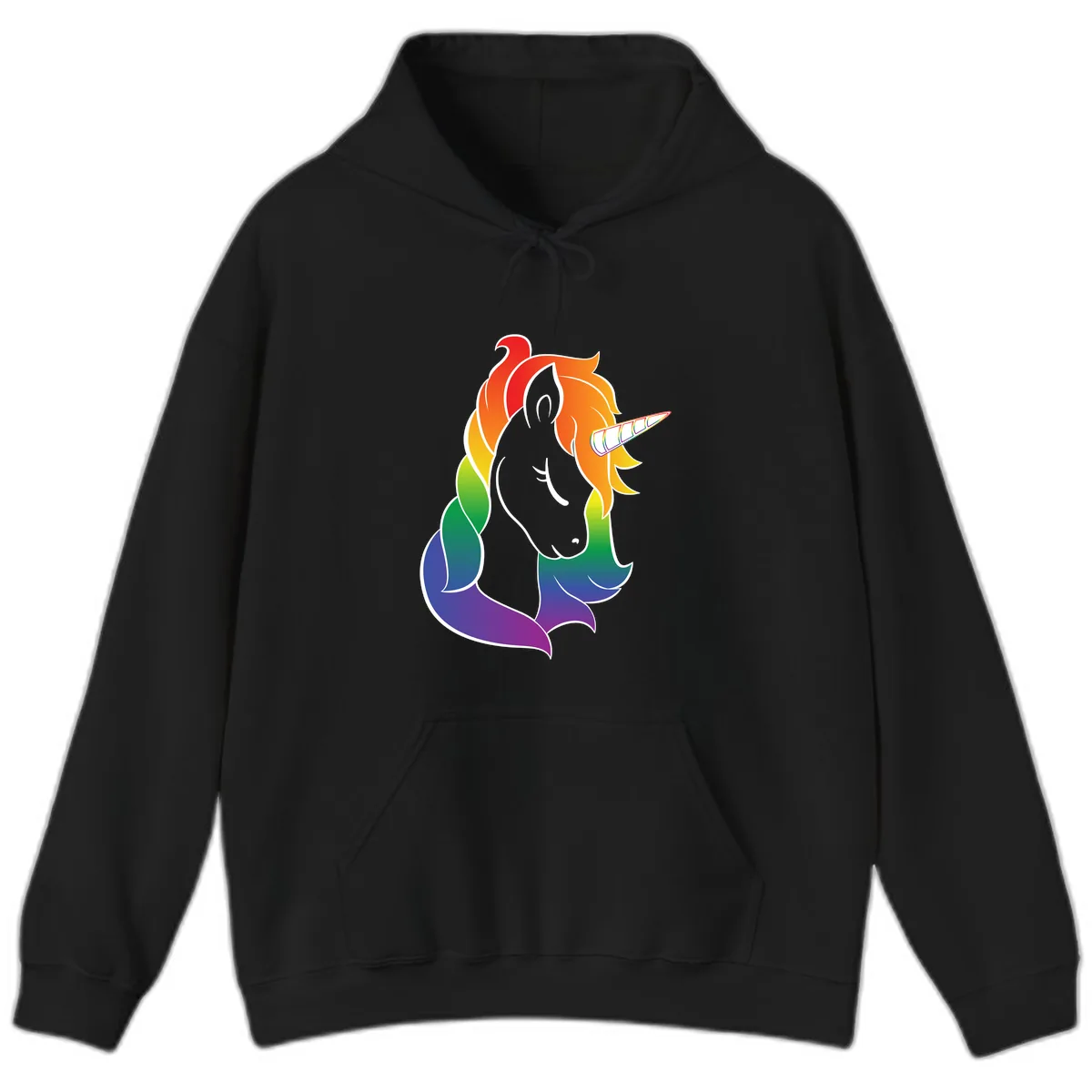 Rainbow Pride Unicorn Hoodie in Black