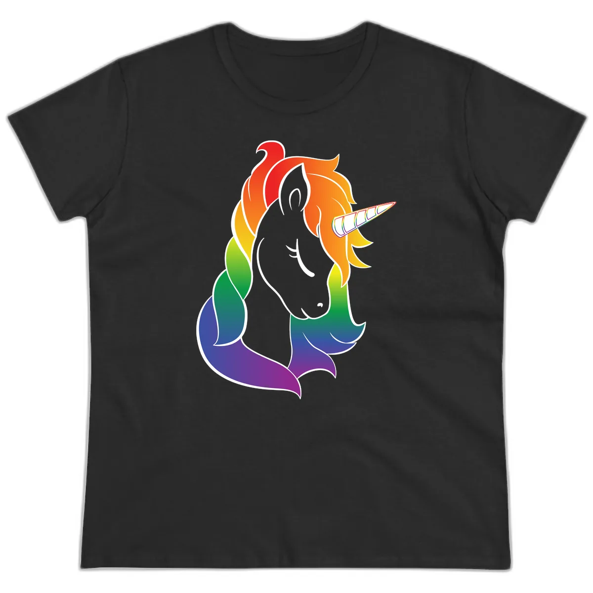 Rainbow Pride Unicorn Ladies Tee in Black