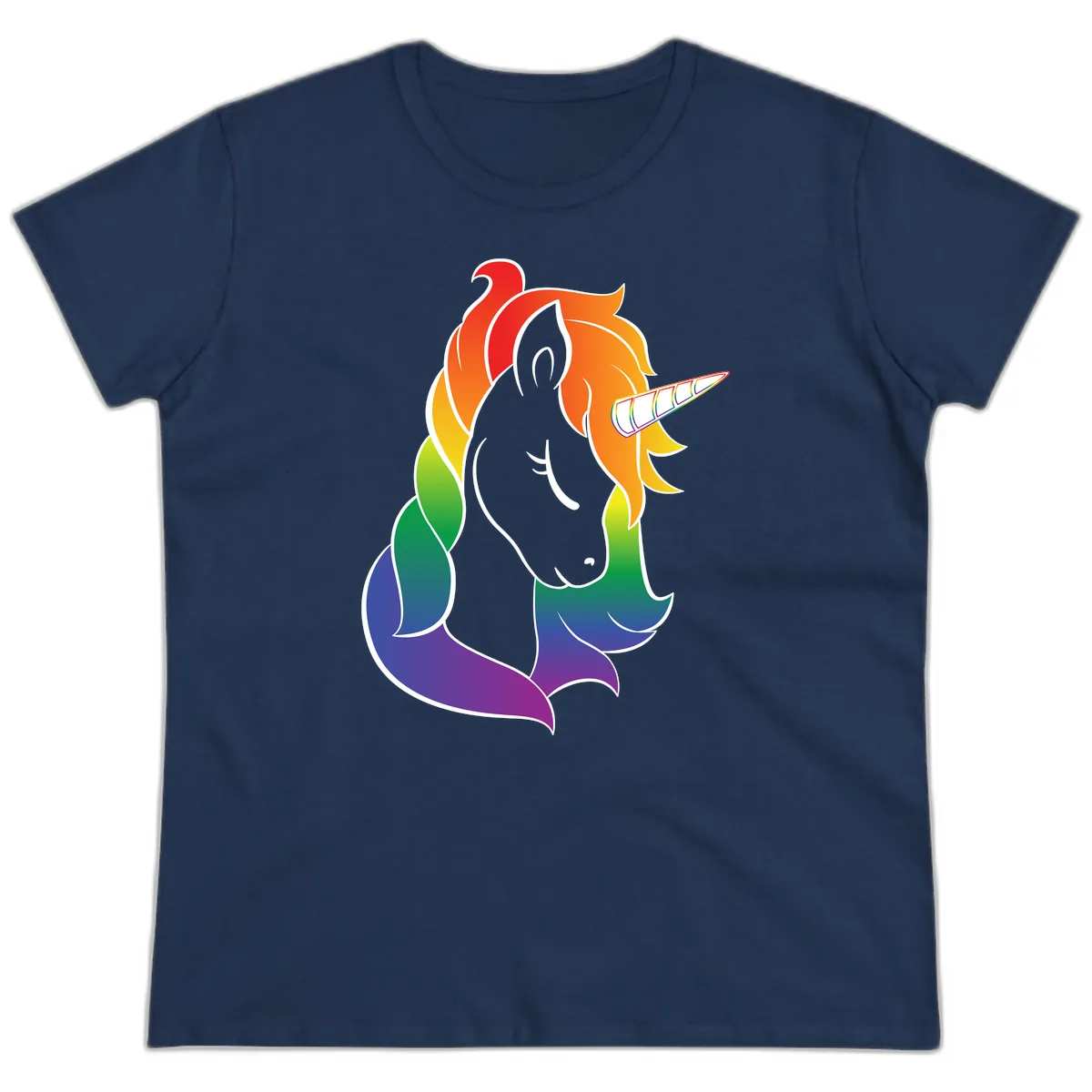 Rainbow Pride Unicorn Ladies Tee in Navy