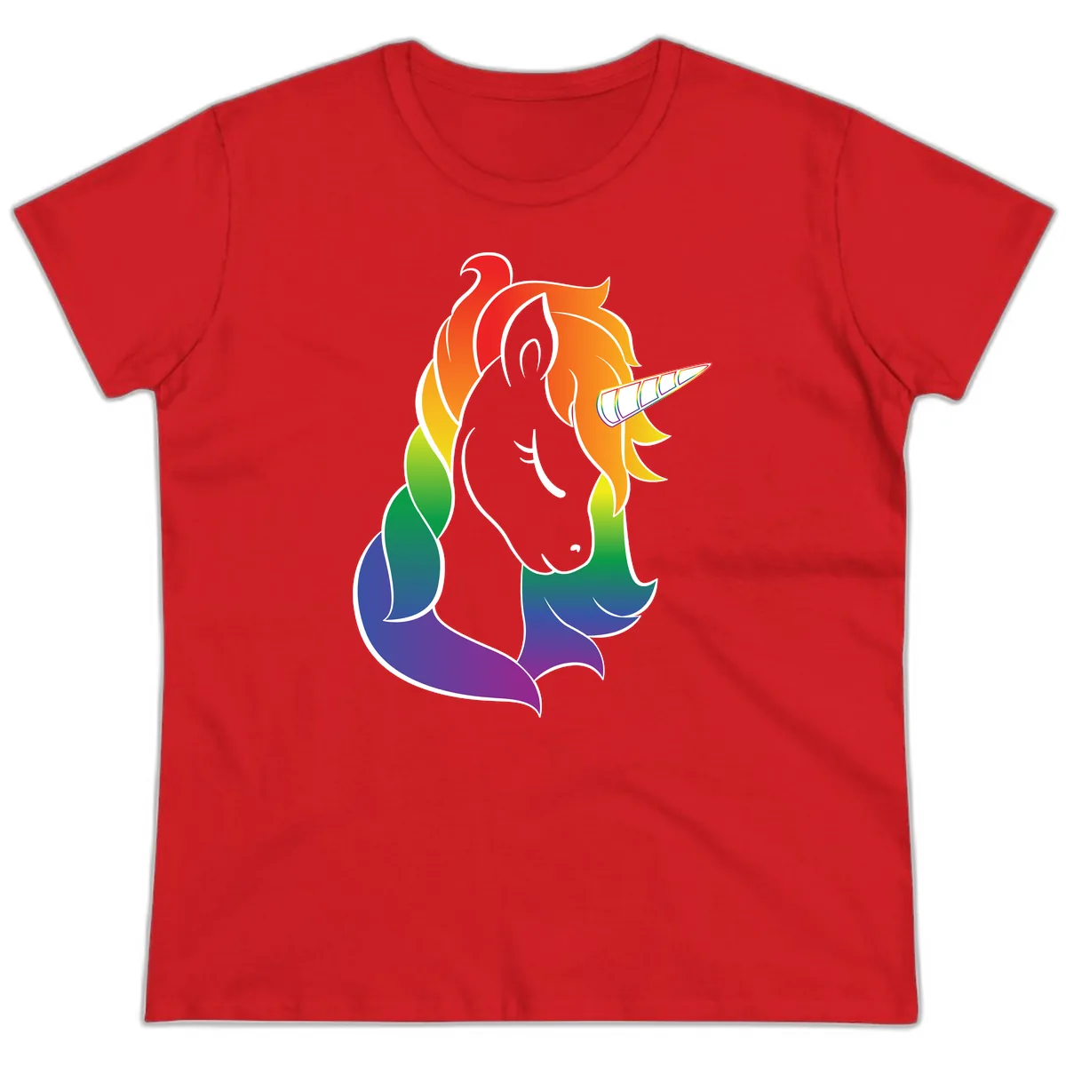Rainbow Pride Unicorn Ladies Tee in Red