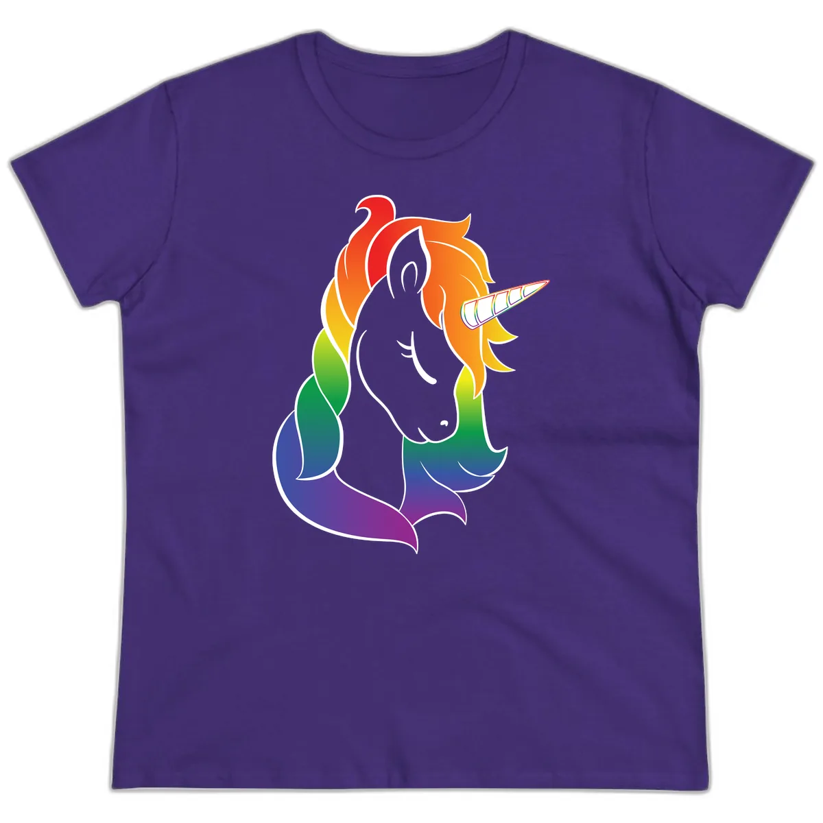 Rainbow Pride Unicorn Ladies Tee in Purple