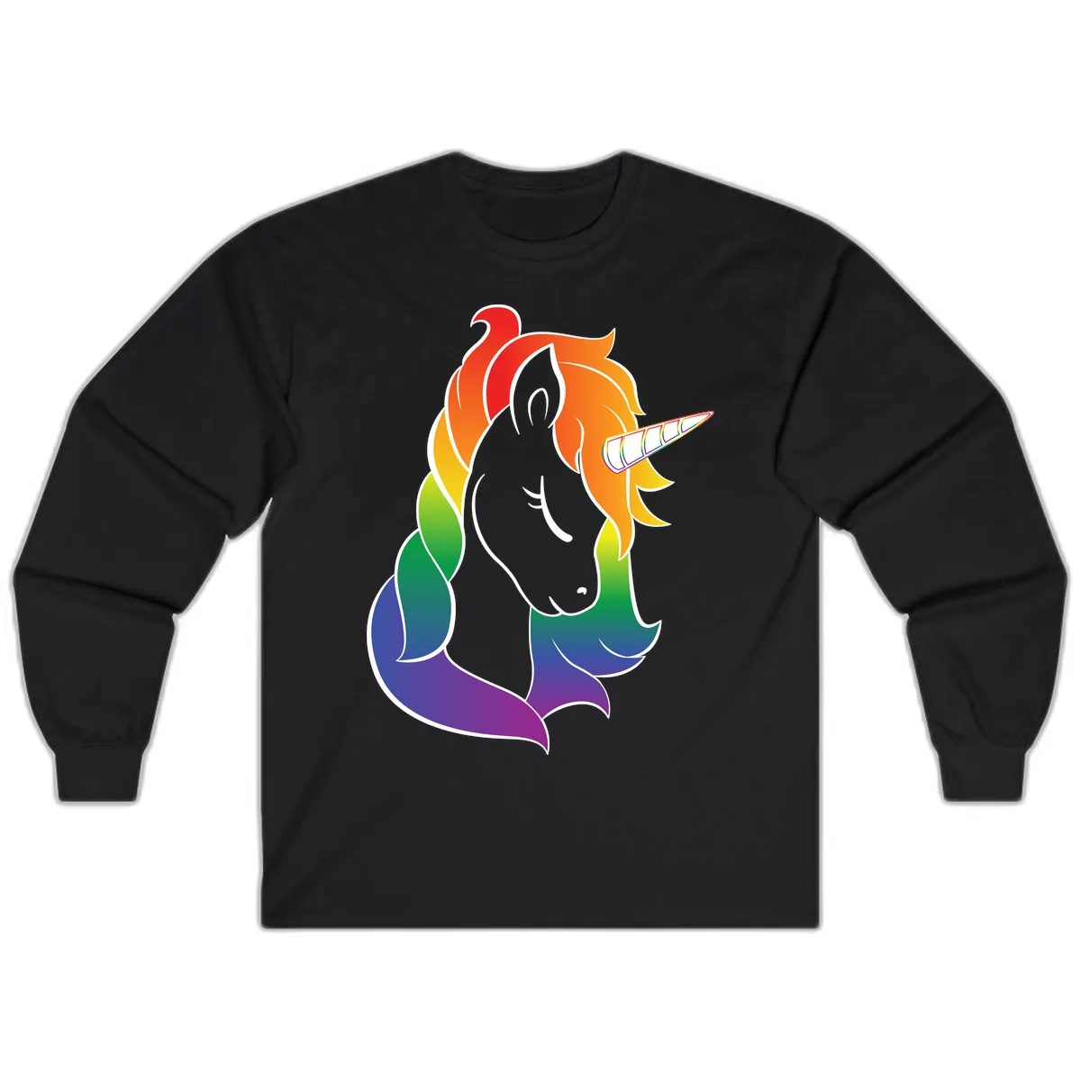 Rainbow Pride Unicorn Long Sleeve in Black