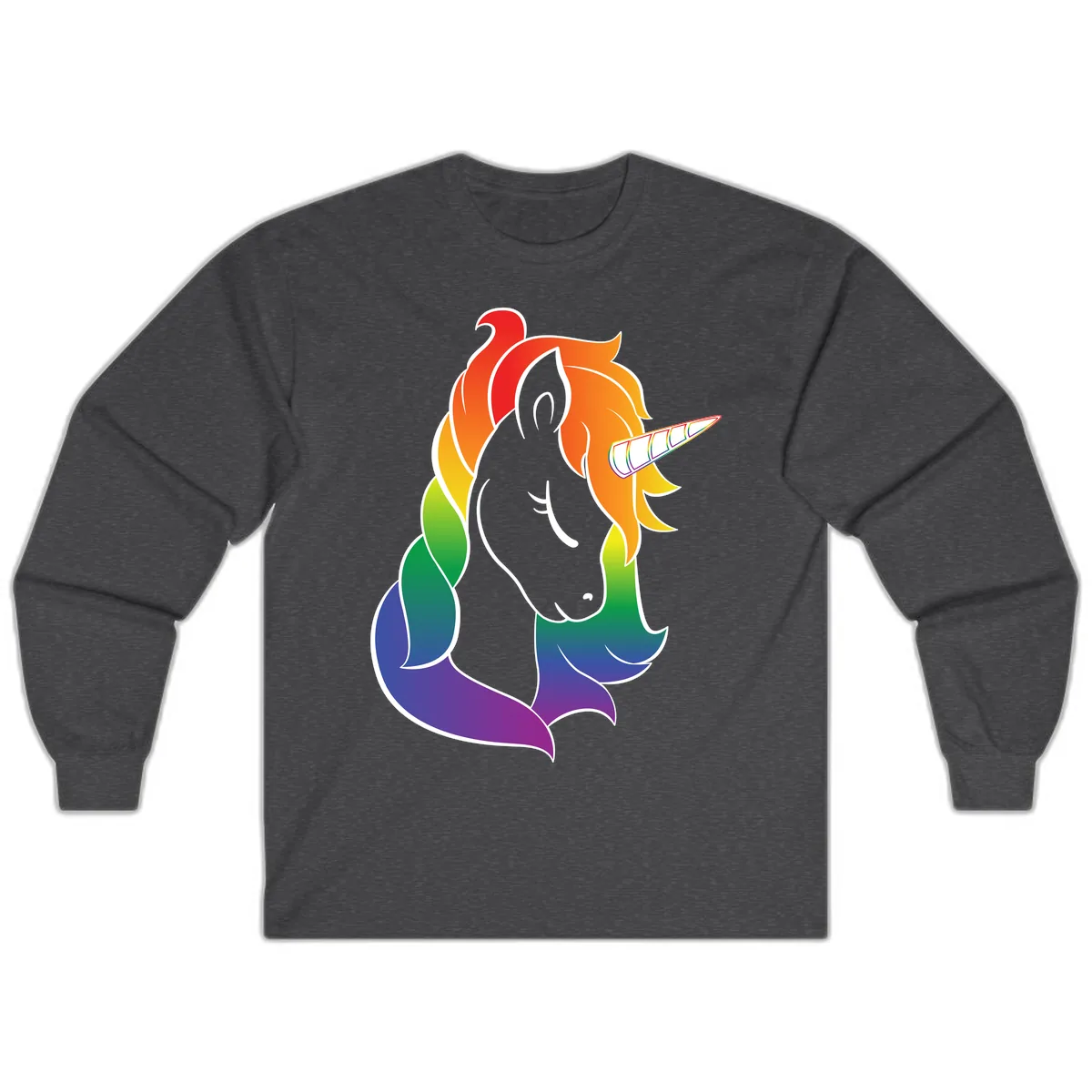 Rainbow Pride Unicorn Long Sleeve in Dark Heather
