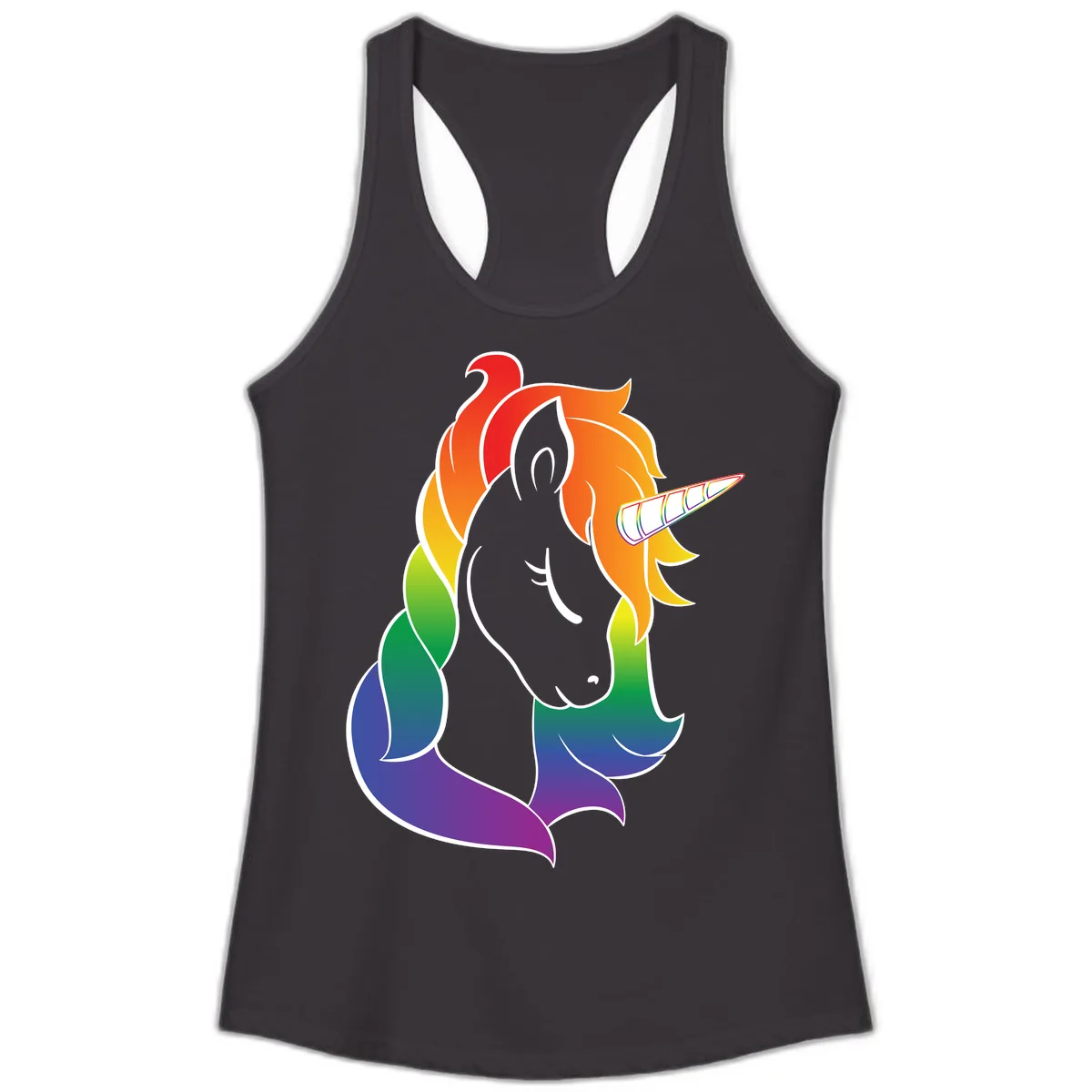 Rainbow Pride Unicorn Ladies Tank in Black