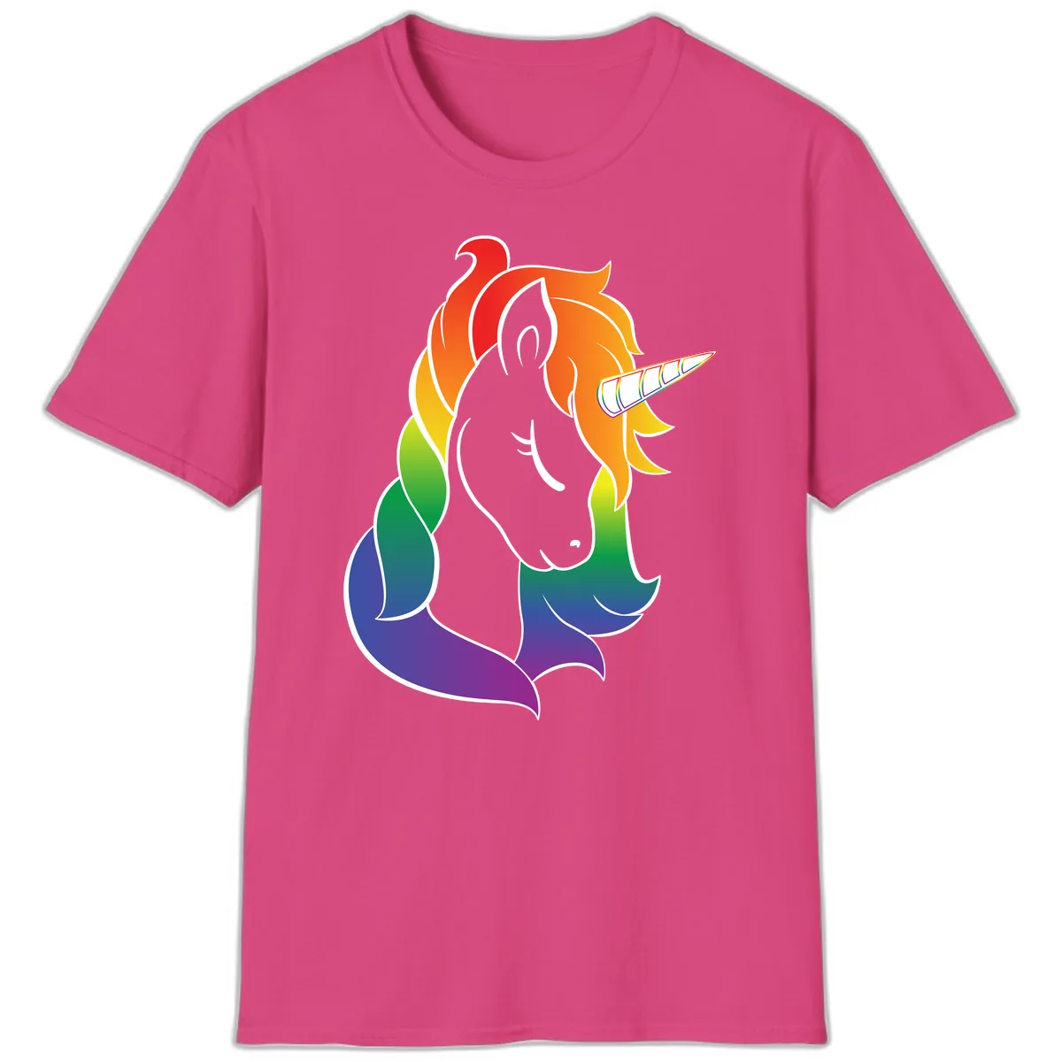 Rainbow Pride Unicorn T-Shirt in Heliconia