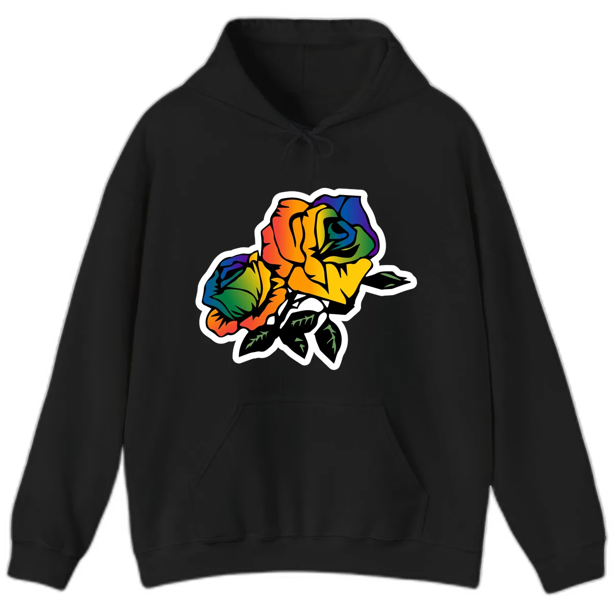 Rainbow Pride Rose Hoodie in Black