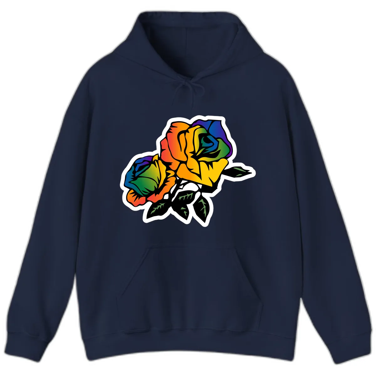 Rainbow Pride Rose Hoodie in Navy